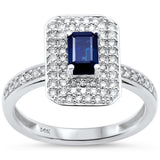 1.32ct G SI 14K White Gold Emerald Cut Blue Sapphire & Diamond Gemstone ring Size 6.5
