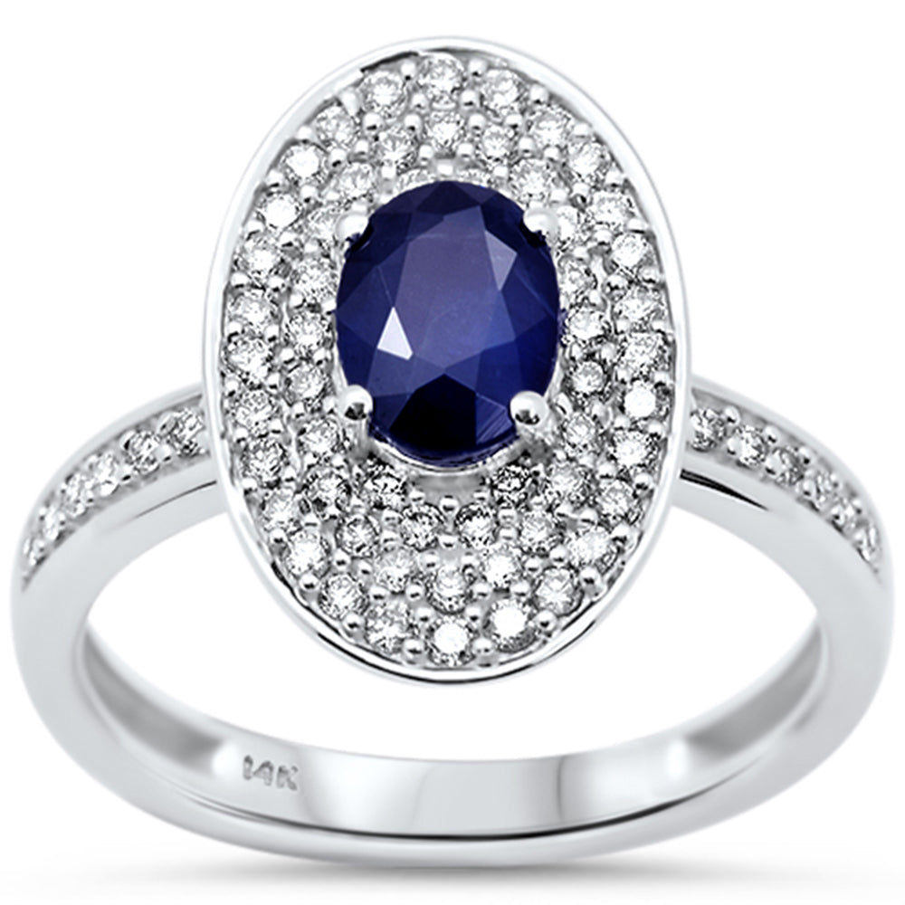 1.11ct G SI 14K White Gold Diamond & Oval Shape Blue Sapphire Gemstone Ring Size 6.5