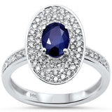 1.11ct G SI 14K White Gold Diamond & Oval Shape Blue Sapphire Gemstone Ring Size 6.5
