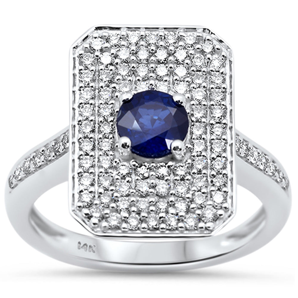 1.35ct G SI 14K White Gold Diamond & Blue Sapphire Gemstone Ring Size 6.5