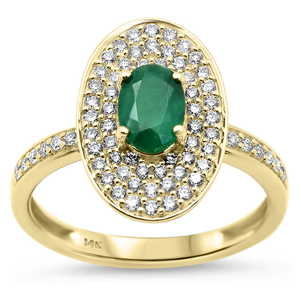 1.26ct G SI 14K Yellow Gold Oval Emerald & Diamond Gemstone Ring Size 6.5