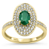 1.26ct G SI 14K Yellow Gold Oval Emerald & Diamond Gemstone Ring Size 6.5