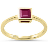 .85ct G SI 14K Yellow Gold Bezel Set Princess Cut Ruby Gemstone Ring Size 6.5