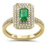 1.15ct G SI 14K Yellow Gold Emerald Gemstone & Diamond Ring Size 6.5
