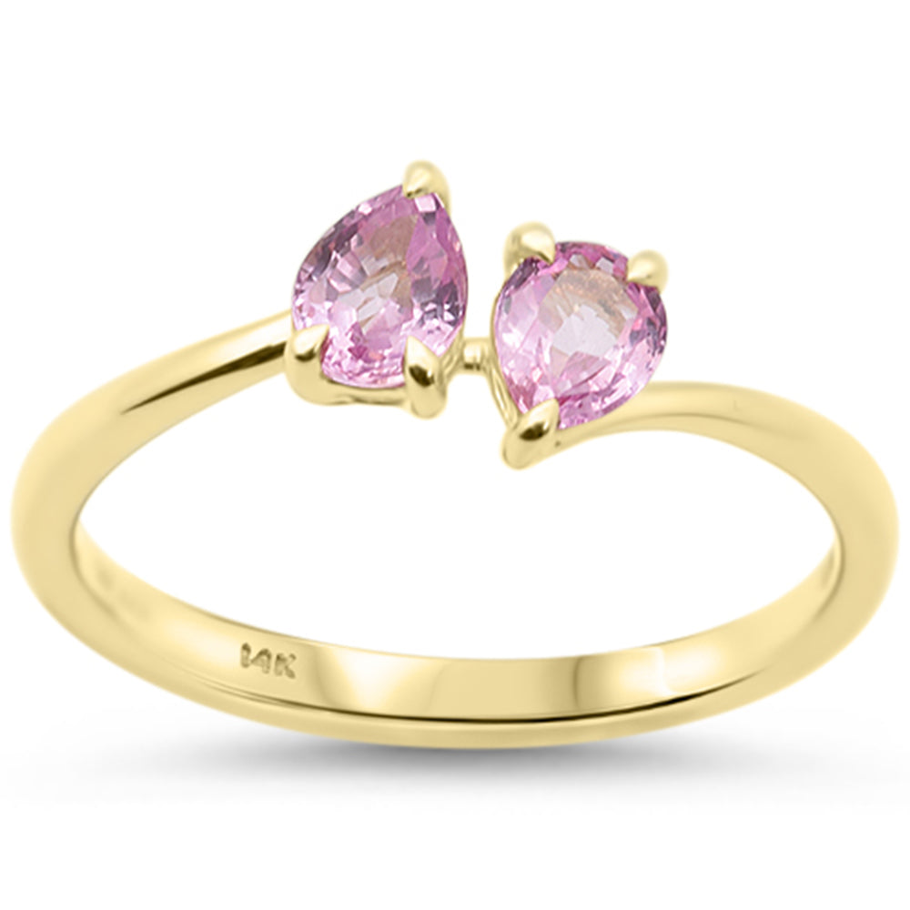 .75ct G SI 14K Yellow Gold Pear Shaped Pink Sapphire Gemstone Ring Size 6.5