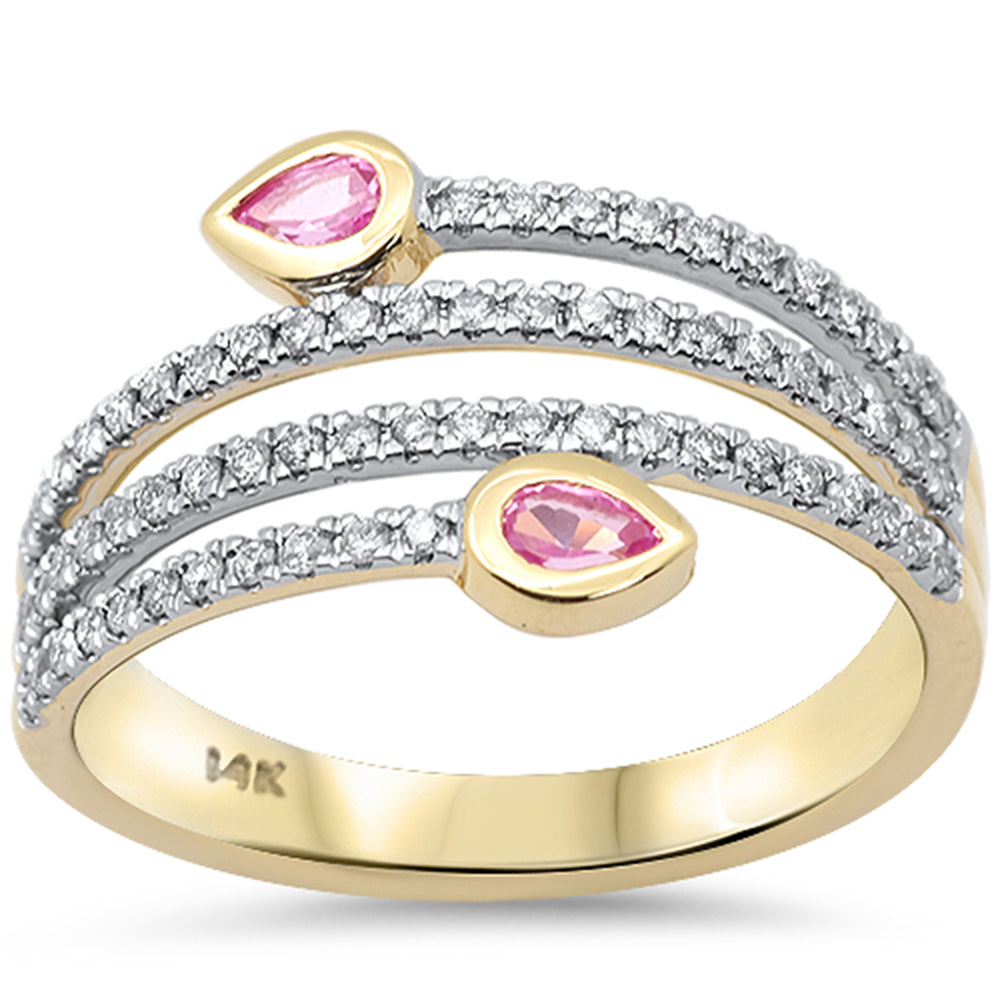 <span style="color:purple">SPECIAL!</span> .53ct G SI 14K Yellow Gold Diamond & Pink Sapphire Gemstone Wrap around Band Ring Size 6.5