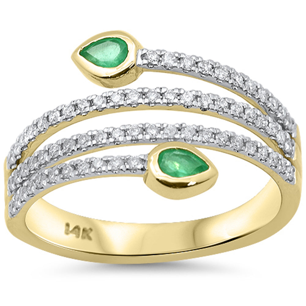 <span style="color:purple">SPECIAL!</span> .54ct G SI 14K Yellow Gold Diamond & Emerald Gemstone Wrap around Band Ring Size 6.5