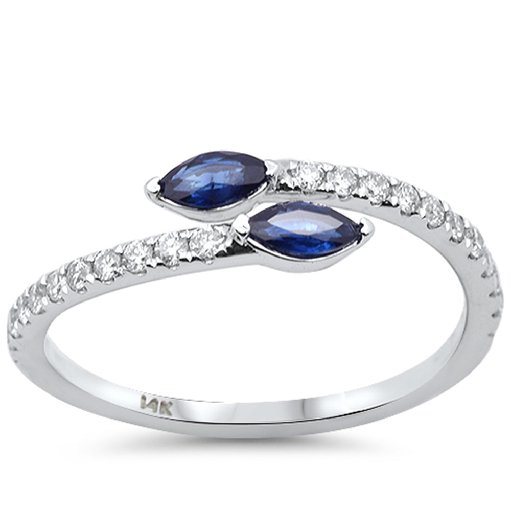 <span style="color:purple">SPECIAL!</span> .49ct G SI 14K White Gold Diamond & Blue Sapphire Gemstone Wrap around Band Ring Size 6.5