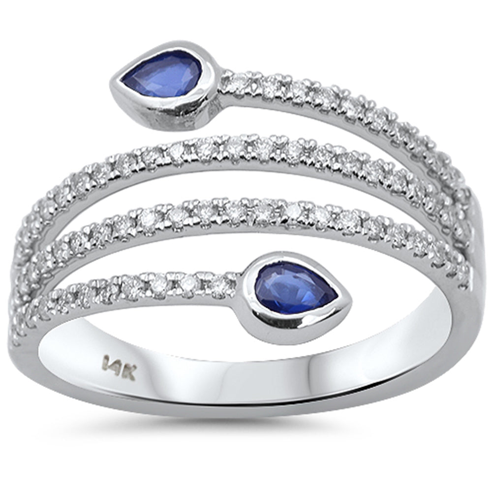 .59ct G SI 14K White Gold Diamond & Blue Sapphire Gemstone Wrap Around Ring Size 6.5