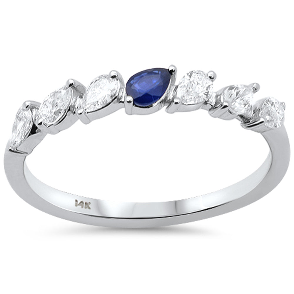 .45ct G SI 14K White Gold Pear Shape Diamond & Blue Sapphire Gemstone Band Ring Size 6.5