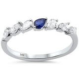 .45ct G SI 14K White Gold Pear Shape Diamond & Blue Sapphire Gemstone Band Ring Size 6.5