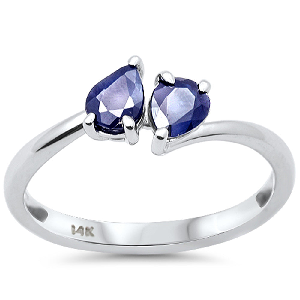 <span style="color:purple">SPECIAL!</span> .82ct G SI 14K White Gold Pear Shape Blue Sapphire Gemstone Ring Size 6.5