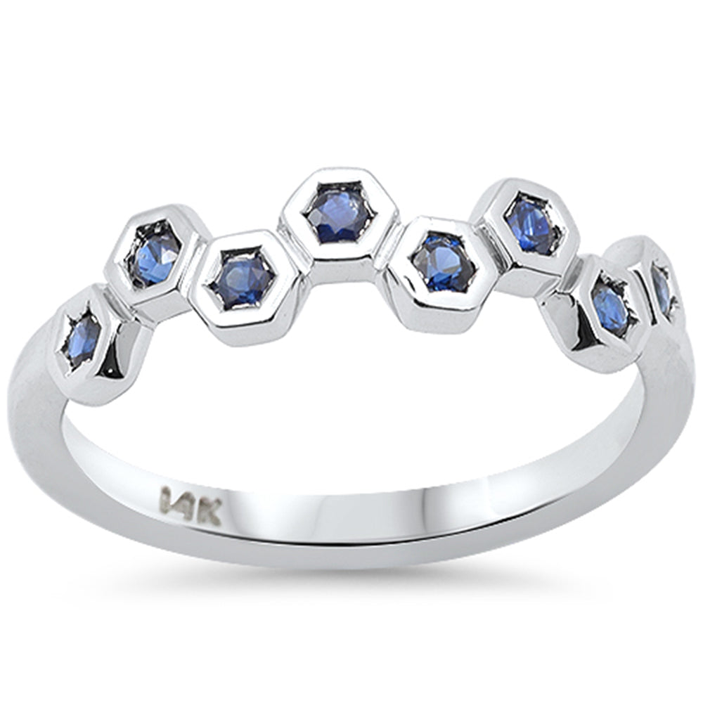 <span style="color:purple">SPECIAL!</span> .34ct G SI 14K White Gold Blue Sapphire Gemstone Ring Band Size 6.5