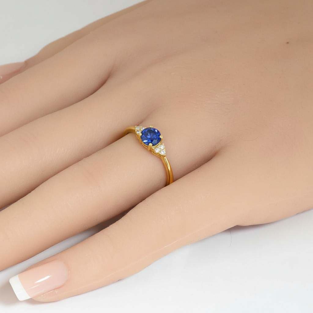 1.01ct Gemstones G SI 14K Yellow Gold Diamond & Blue Sapphire Gemstone Ring Size 6.5