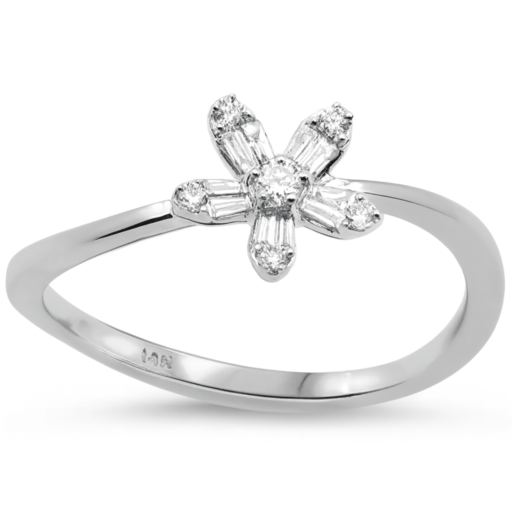 <span style="color:purple">SPECIAL!</span> .11ct G SI 14K White Gold Diamond Flower Diamond Ring Size 6.5