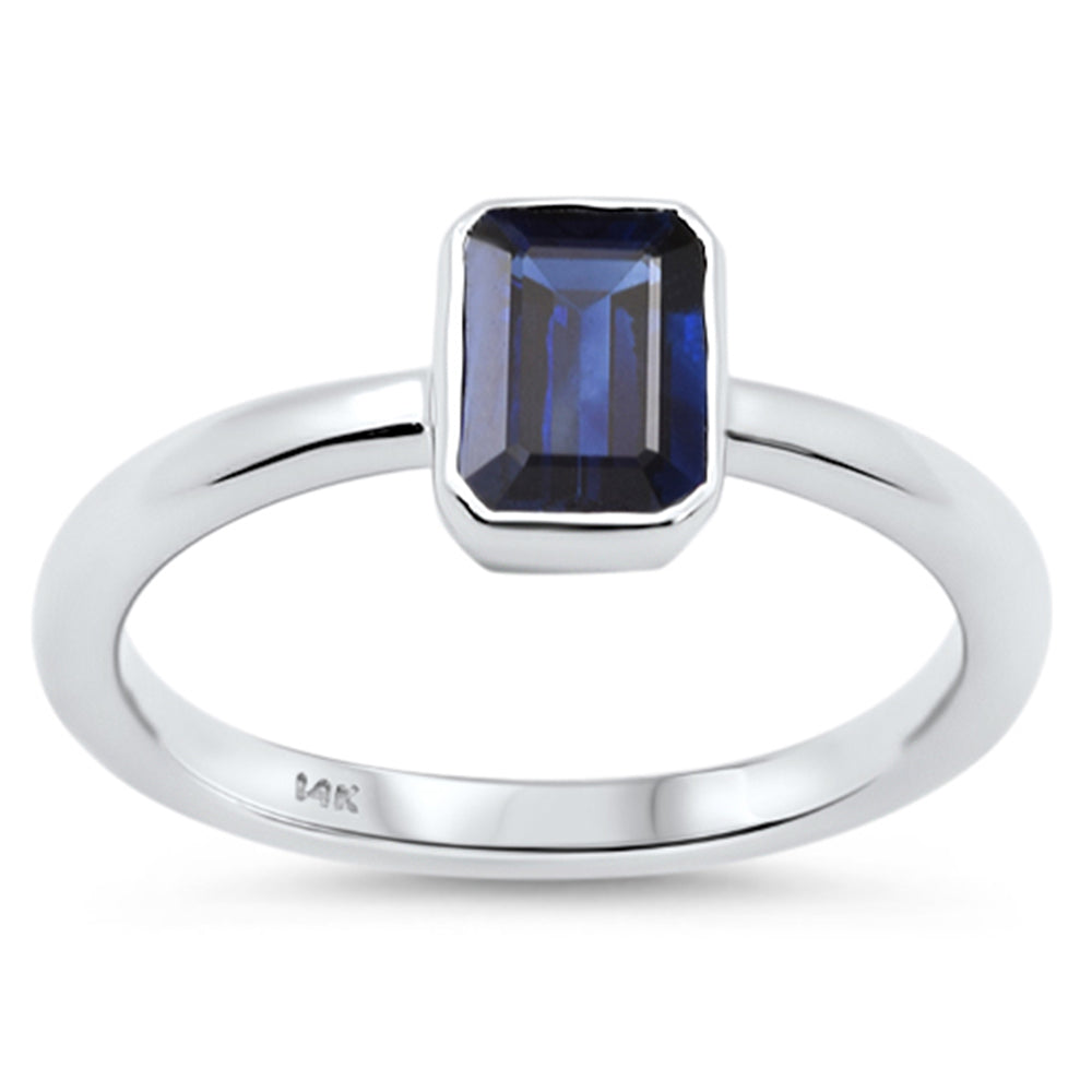 1.24ct G SI 14K White Gold Bezel Set Blue Sapphire Gemstone Ring Size 6.5
