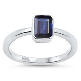 1.24ct G SI 14K White Gold Bezel Set Blue Sapphire Gemstone Ring Size 6.5