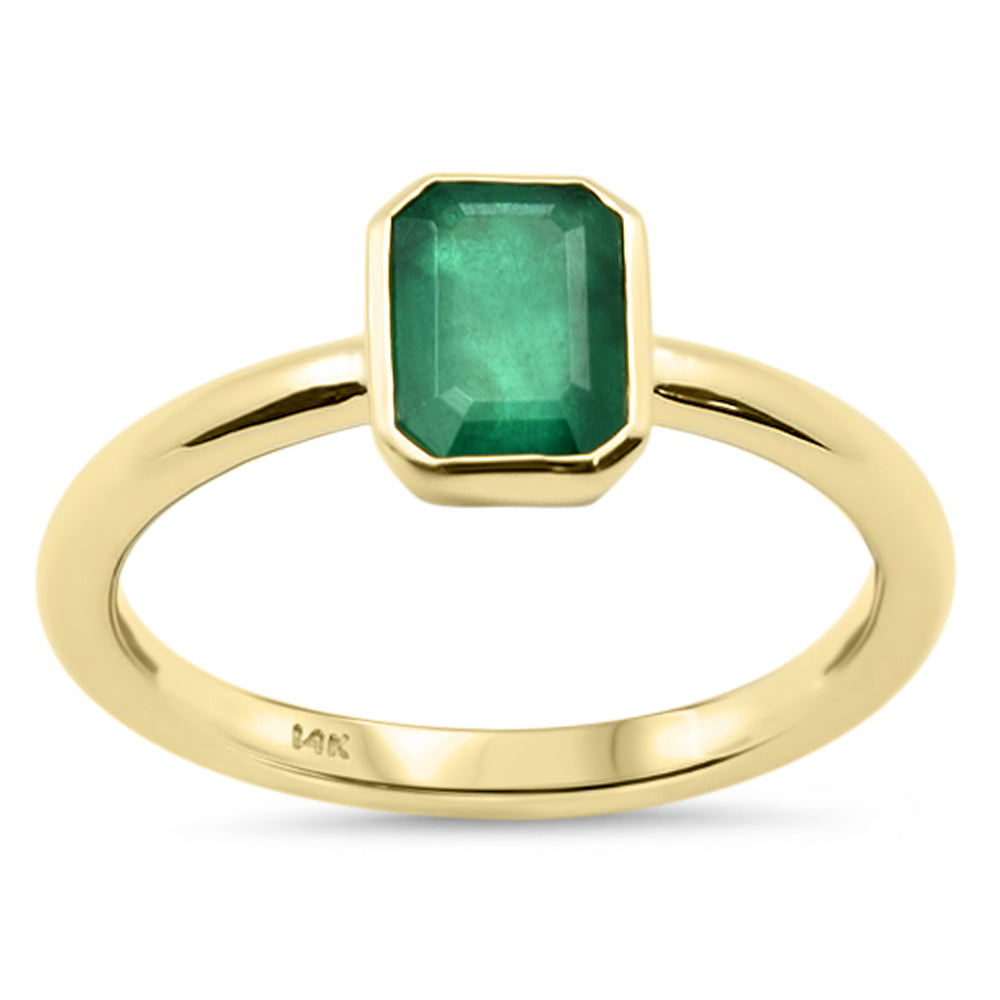 .94ct G SI 14K Yellow Gold Bezel Set Emerald Gemstone Ring Size 6.5