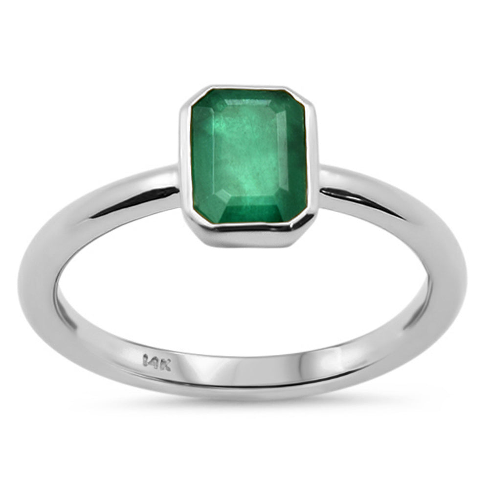 <span style="color:purple">SPECIAL!</span> 1.05ct G SI 14K White Gold Bezel Set Emerald Gemstone Ring Size 6.5