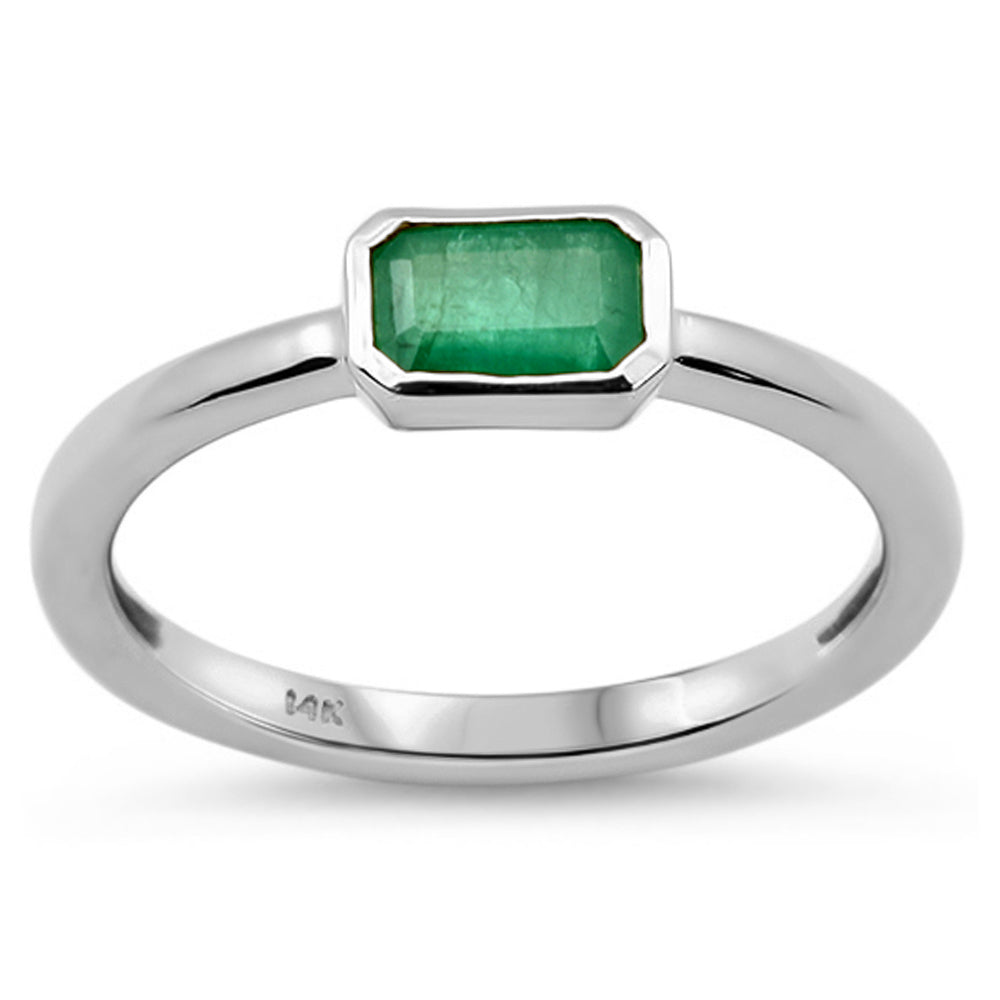 .54ct G SI 14K White Gold Bezel Set Emerald Gemstone Ring Size 6.5