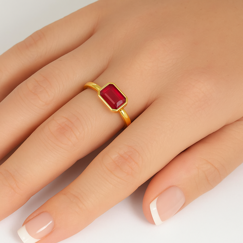 1.03ct G SI 14K Yellow Gold Bezel Set Ruby Gemstone Ring Size 6.5