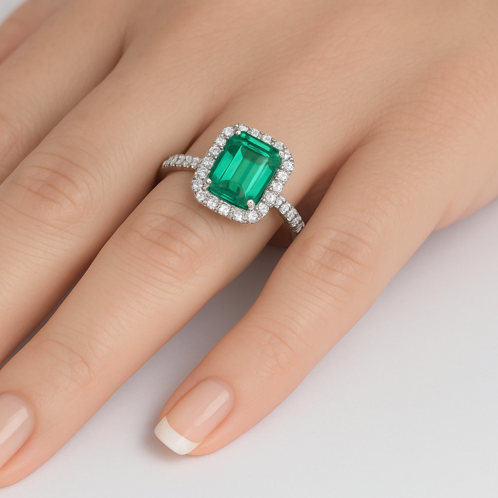 <span style="color:purple">SPECIAL!</span> 2.44ct G SI 14K White Gold Diamond & Emerald Gemstone Ring Size 6.5