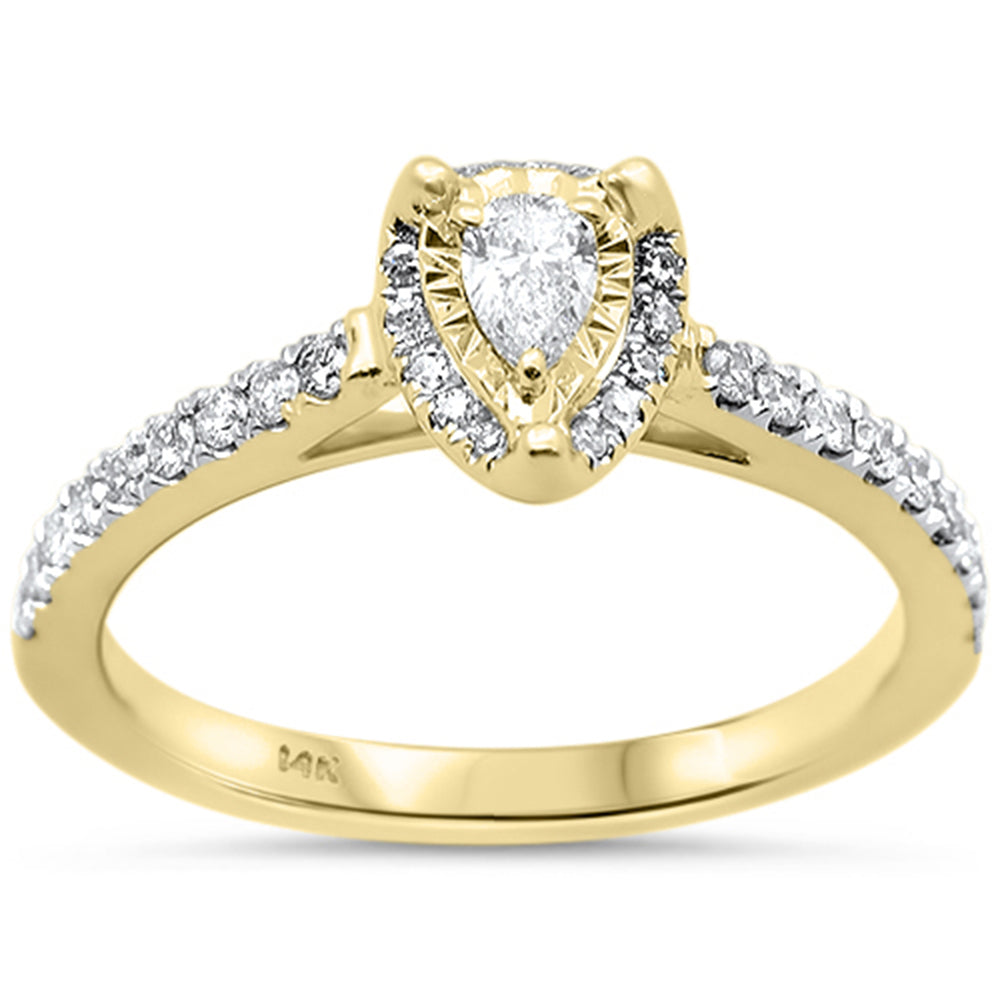 .38ct G SI 14K Yellow Gold Pear Shape Diamond Solitaire Ring Size 6.5
