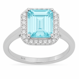 1.90ct G SI 14K White Gold Diamond & Aquamarine Gemstone Ring Size 6.5