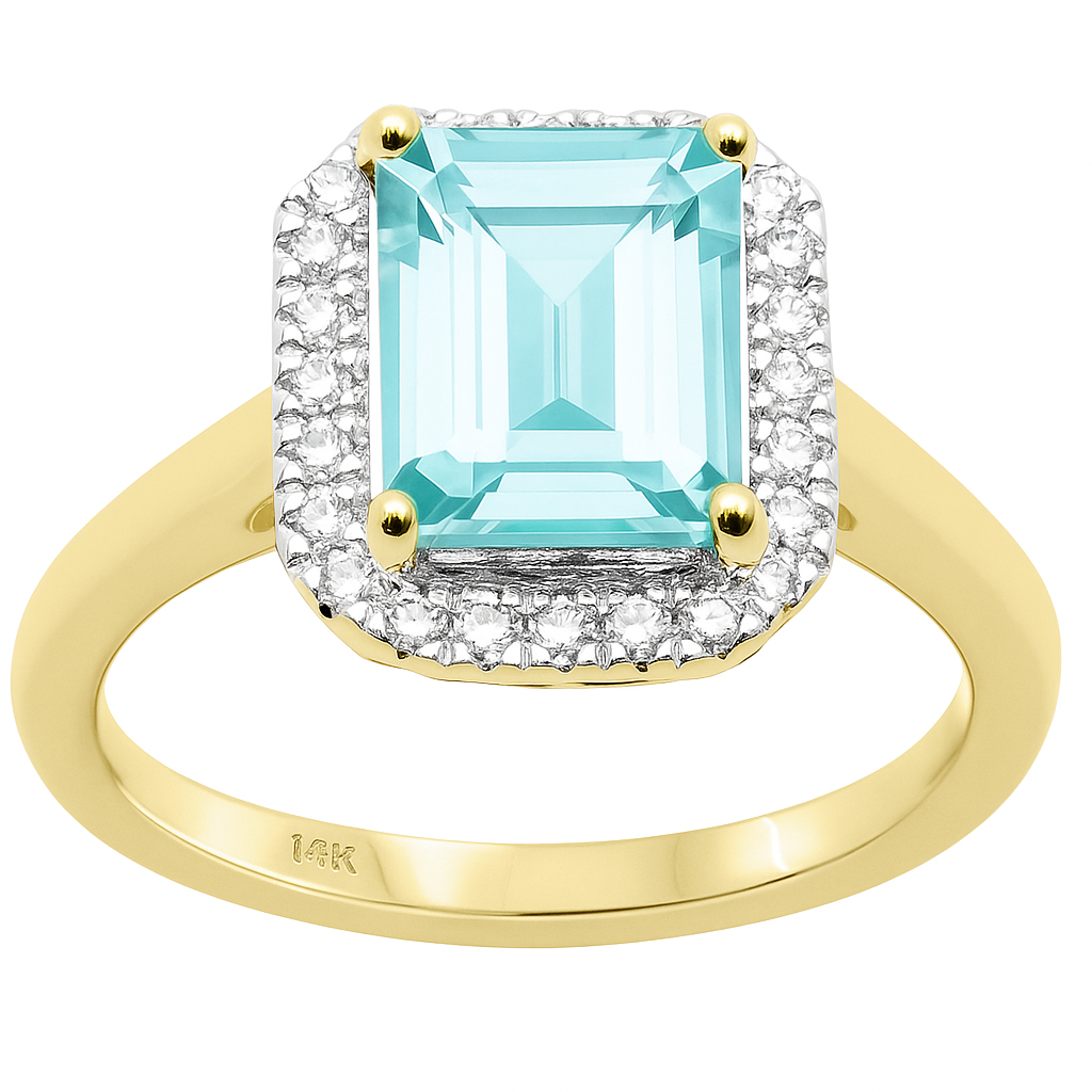 1.97ct Gemstones G SI 14K Yellow Gold Diamond & Aquamarine Gemstone Ring Size 6.5