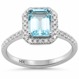 1.47ct Gemstones G SI 14K White Gold Diamond & Aquamarine Gemstone Ring Size 6.5