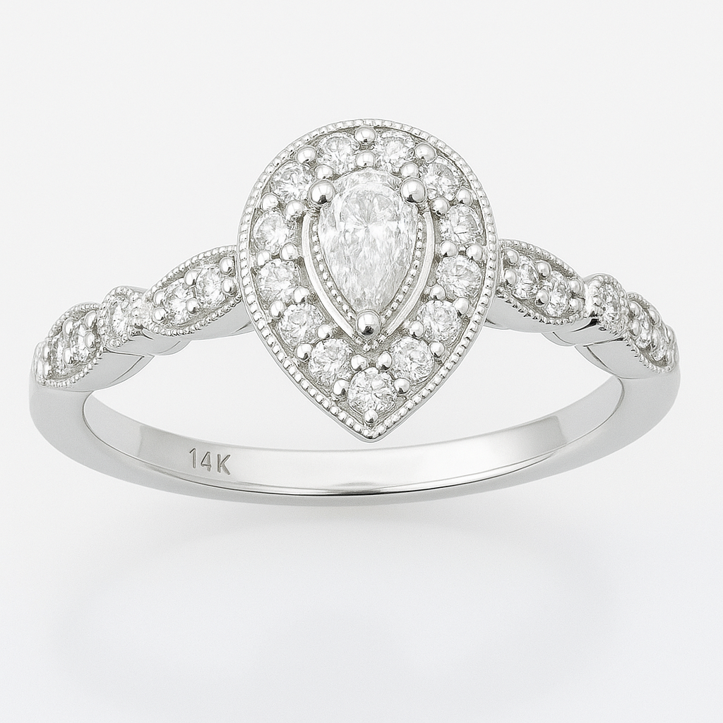 .38ct G SI 14K White Gold Diamond Pear Shape Diamond Solitaire Ring Size 6.5