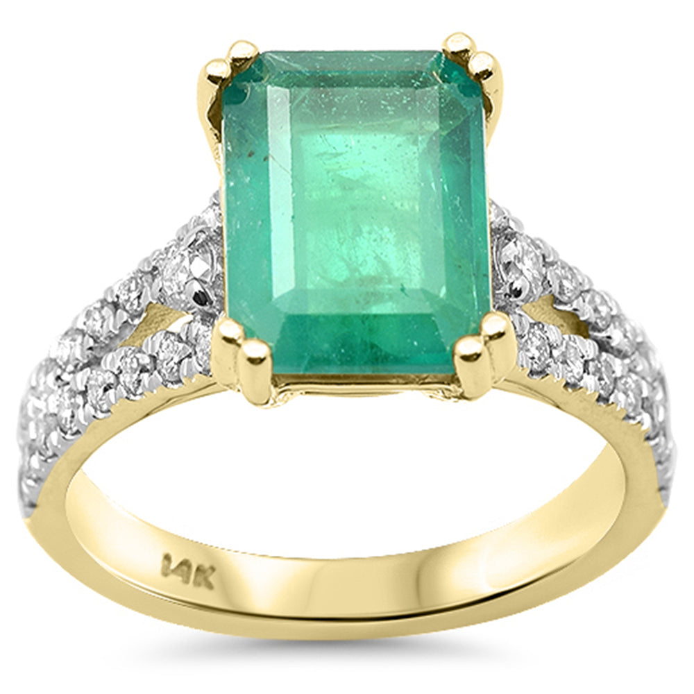 3.72ct G SI 14K Yellow Gold Emerald Gemstone & Diamond Ring Size 6.5