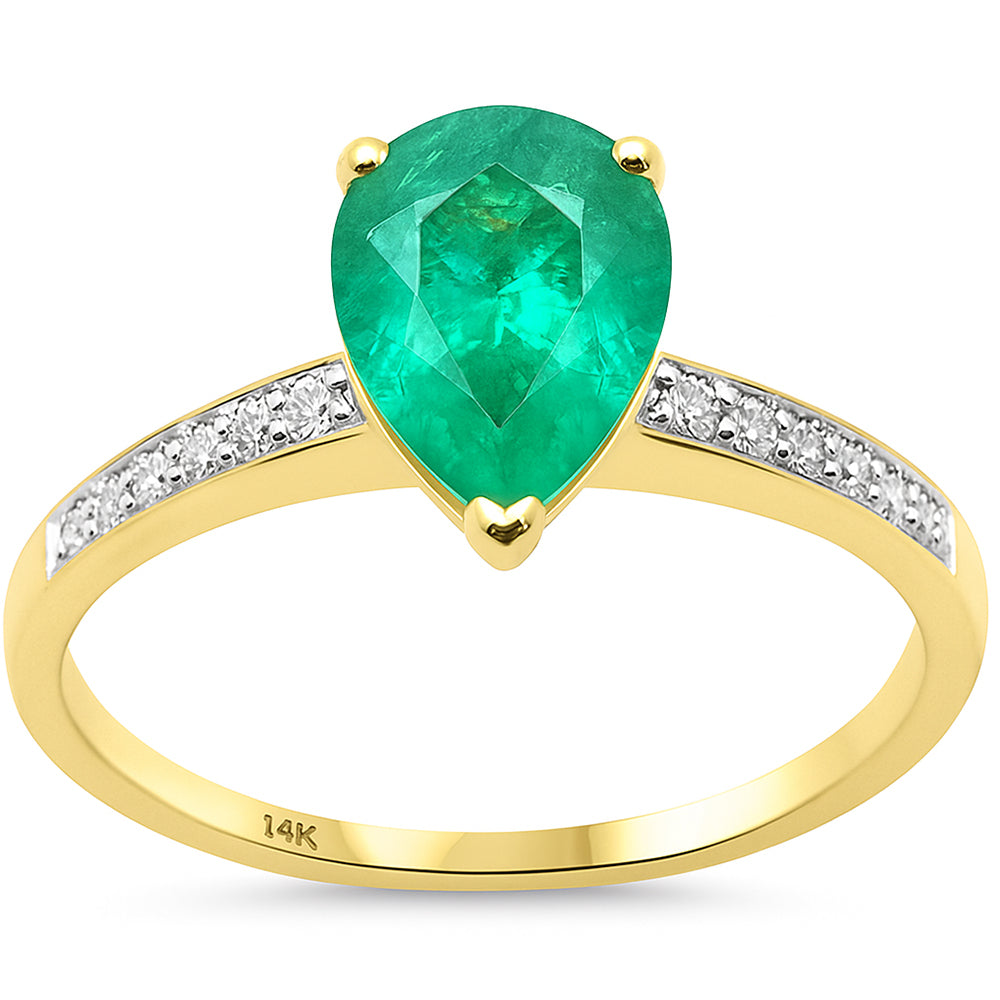 <span style="color:purple">SPECIAL!</span> 1.70ct G SI 14K Yellow Gold Diamond & Pear Shape Emerald Gemstone Ring Size 6.5