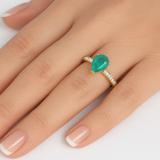 <span style="color:purple">SPECIAL!</span> 1.70ct G SI 14K Yellow Gold Diamond & Pear Shape Emerald Gemstone Ring Size 6.5