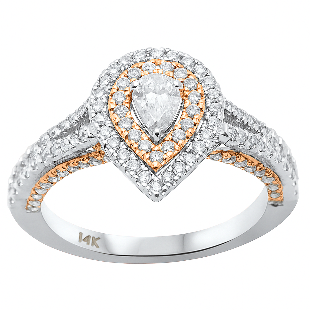 <span style="color:purple">SPECIAL!</span> .90ct Gemstones G SI 14K Two Tone Gold Diamond Pear Diamond Engagement Ring Size 6.5