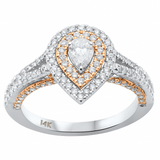 <span style="color:purple">SPECIAL!</span> .90ct Gemstones G SI 14K Two Tone Gold Diamond Pear Diamond Engagement Ring Size 6.5