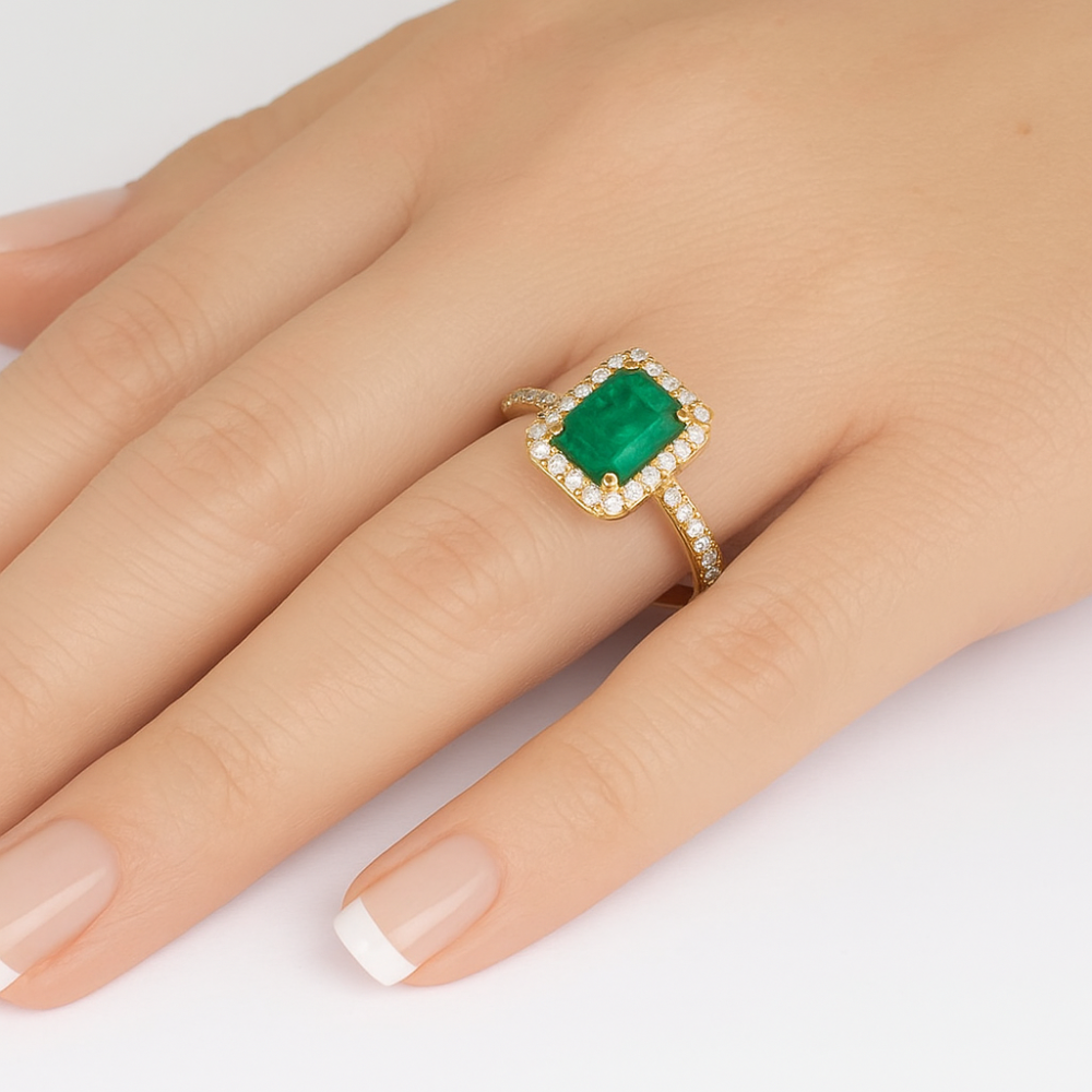 1.13ct G SI 14K Yellow Gold Diamond & Emerald Gemstone Ring Size 6.5