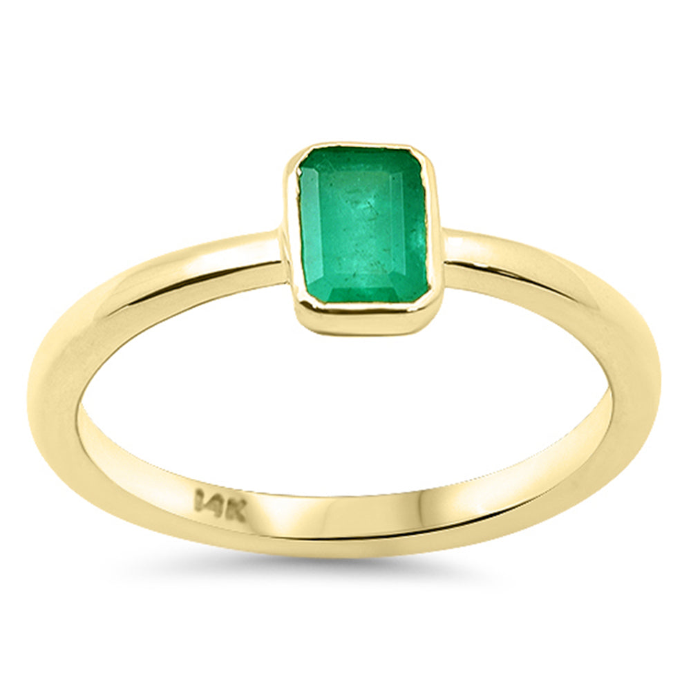 <span style="color:purple">SPECIAL!</span>.55ct G SI 14K Yellow Gold Bezel Set Emerald Gemstone Ring Size 6.5