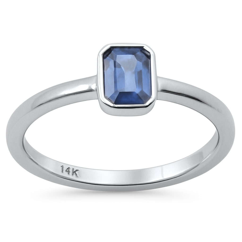 .59ct G SI 14K White Gold Bezel Set Blue Sapphire Gemstone Ring Size 6.5
