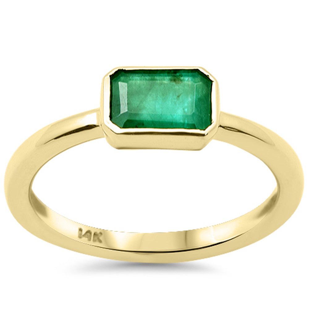.90ct G SI 14K Yellow Gold Bezel Set Emerald Gemstone Ring Size 6.5