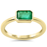 .90ct G SI 14K Yellow Gold Bezel Set Emerald Gemstone Ring Size 6.5