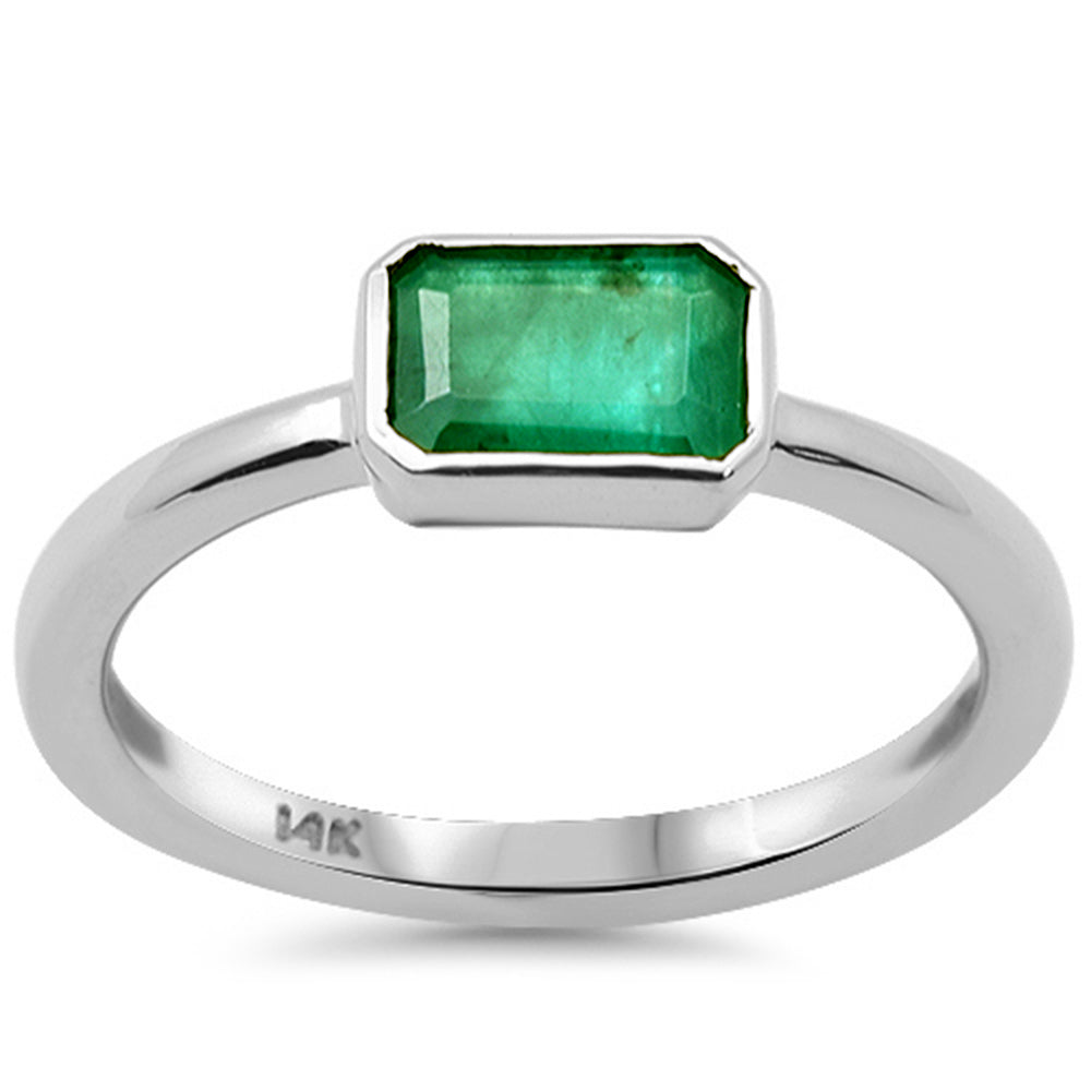.95ct G SI 14K White Gold Bezel Set Emerald Gemstone Ring Size 6.5