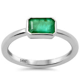 .95ct G SI 14K White Gold Bezel Set Emerald Gemstone Ring Size 6.5