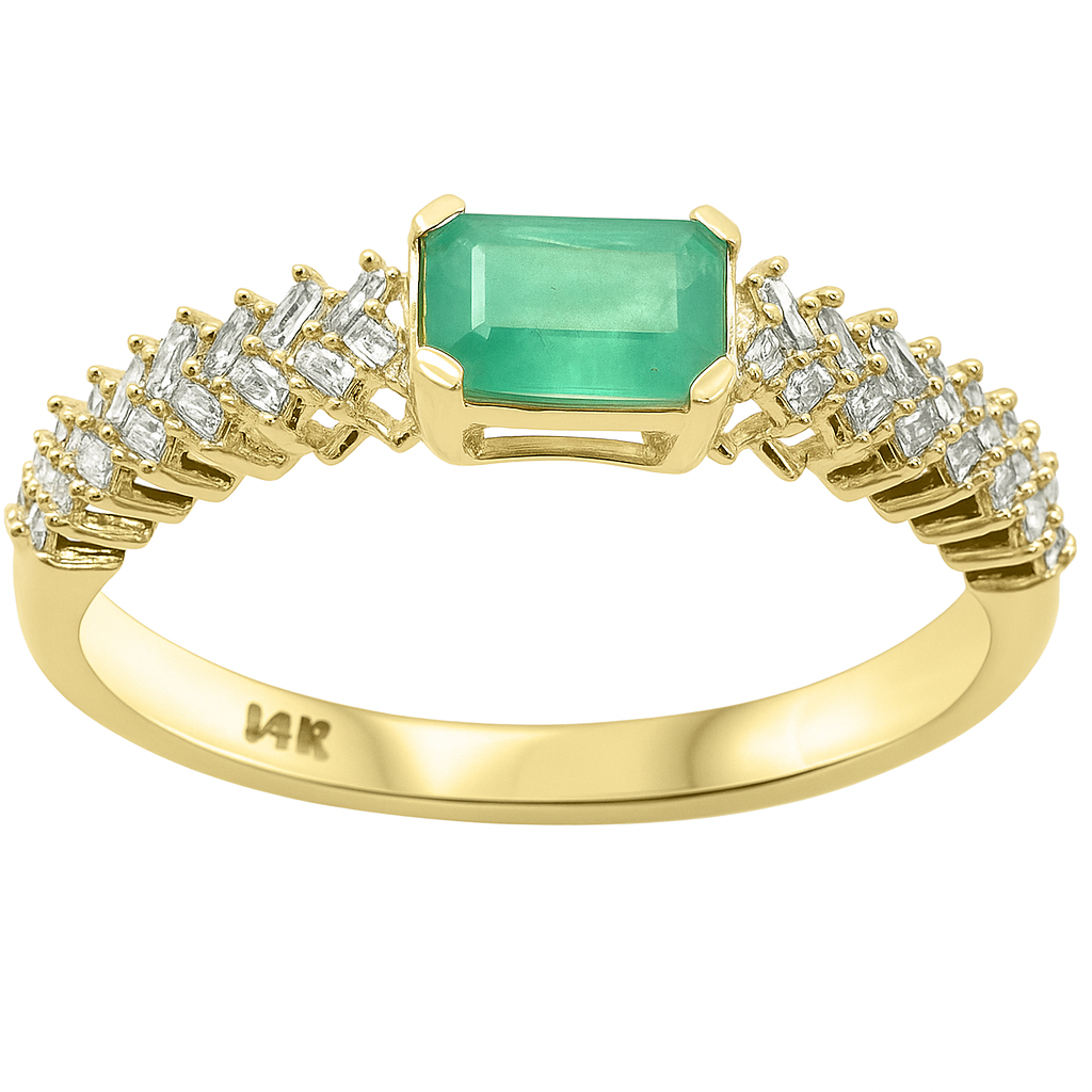 <span style="color:purple">SPECIAL!</span> .79ct G SI 14K Yellow Gold Diamond & Emerald Gemstone Ring Size 6.5