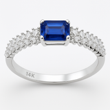 <span style="color:purple">SPECIAL!</span> .82ct G SI 14K White Gold Diamond & Blue Sapphire Gemstone Ring Size 6.5