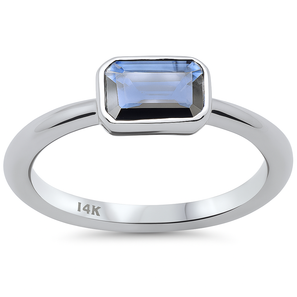 <span style="color:purple">SPECIAL!</span> .86ct G SI 14K White Gold Bezel Set Blue Sapphire Gemstone Ring Size 6.5