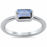 <span style="color:purple">SPECIAL!</span> .86ct G SI 14K White Gold Bezel Set Blue Sapphire Gemstone Ring Size 6.5