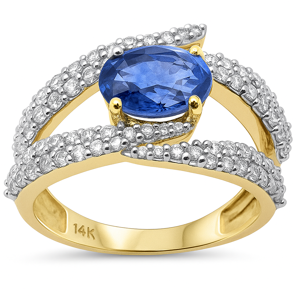 <span style="color:purple">SPECIAL!</span> 2.86ct G SI 14K Yellow Gold Diamond & Oval Blue Sapphire Gemstone Ring Size 6.5