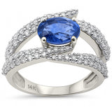 3.03ct G SI 14K White Gold Diamond & Oval Blue Sapphire Gemstone Ring Size 6.5