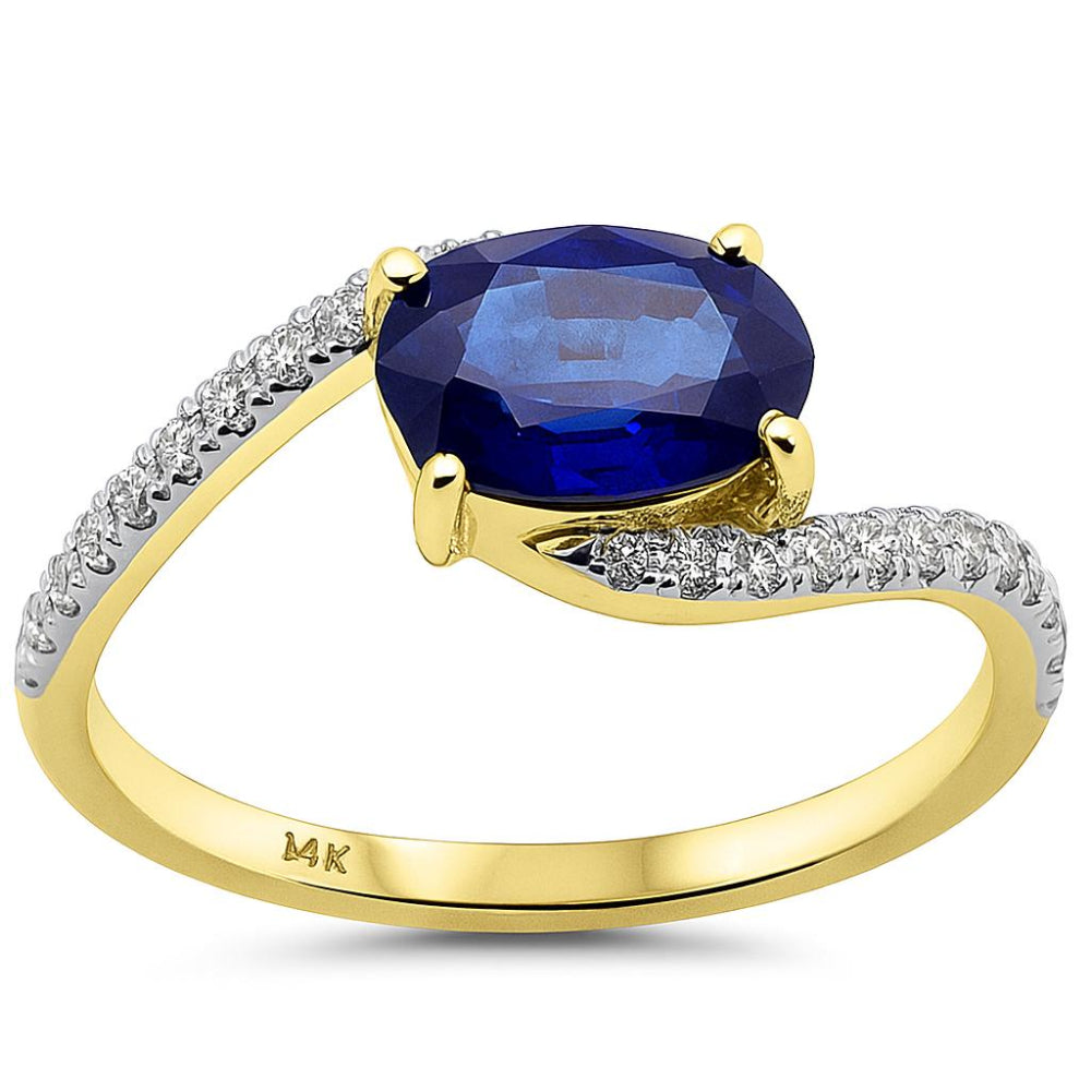 1.54ct G SI 14K Yellow Gold Diamond & Oval Blue Sapphire Gemstone Ring Size 6.5